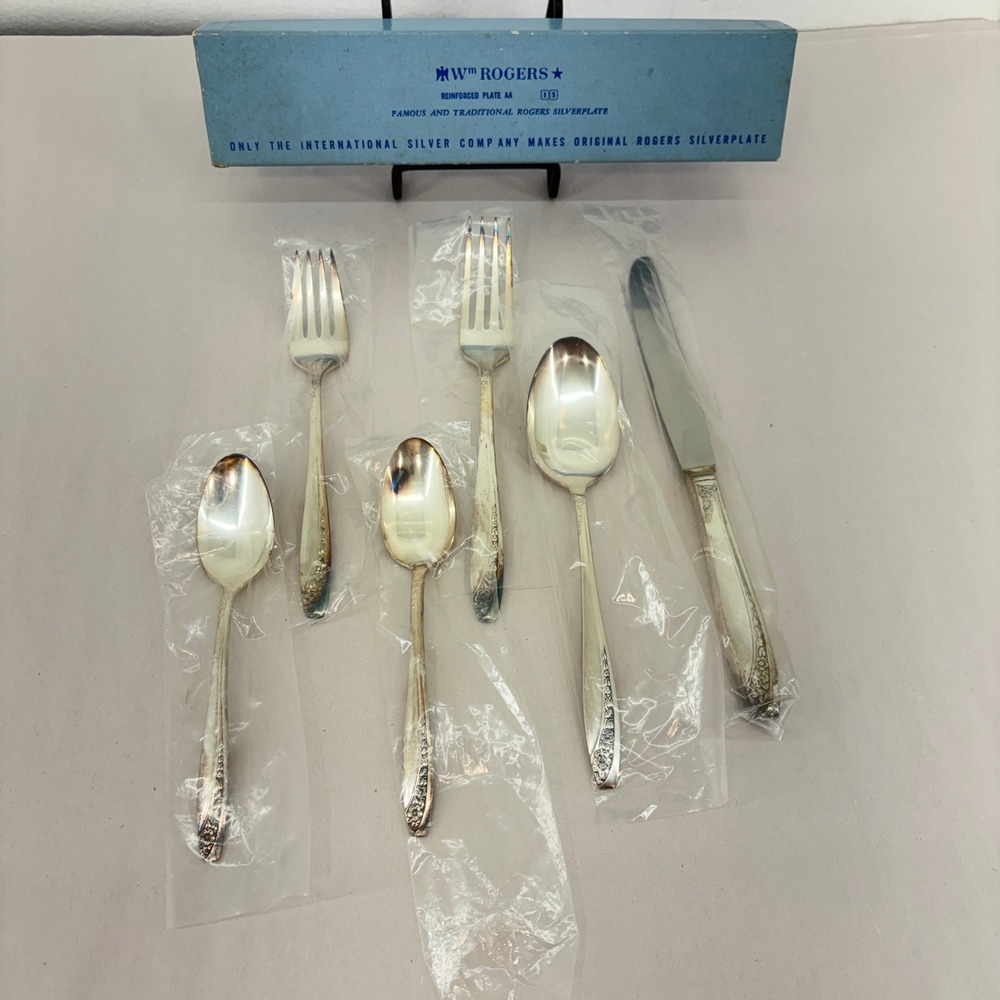 Wm Rogers Starlight Rose Silverplate (4) 6 Pc Place Setting Flatware Lot Vintage